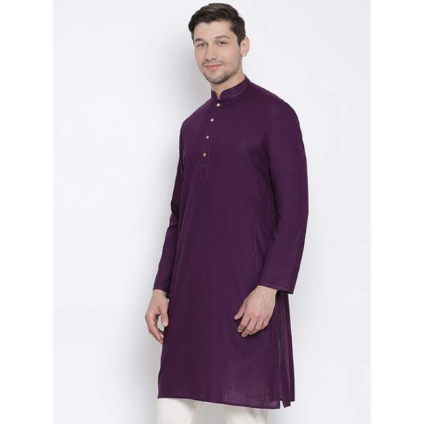 Mens Cotton Linen Kurta - Timeless Elegance for Festivals & Events | Plain Solid Full Sleeves Mandarin Collar Kurta | Classic Design, Premium Comfort, and Versatile Style - Image 5