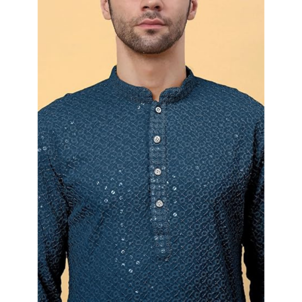 Mens A Line Chikankari Embroidery Kurta, Kurta - Image 3