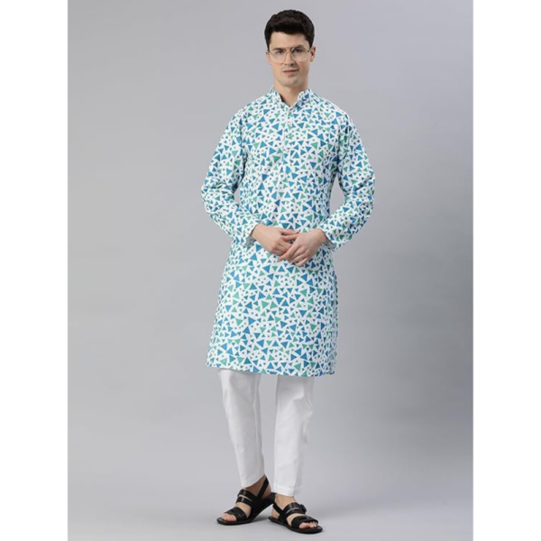 Men Cotton Blend Chikankari Embroidered Sequinned Regular Kurta - Image 3