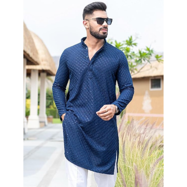 Men's Chikankari Embroidered and Sequence Only Kurta - Image 5