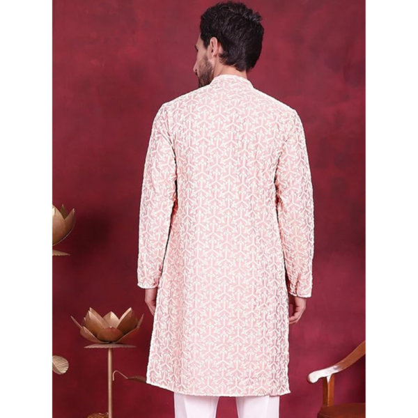 Men's Silk Blend Floral Regular Kurta - Image 4