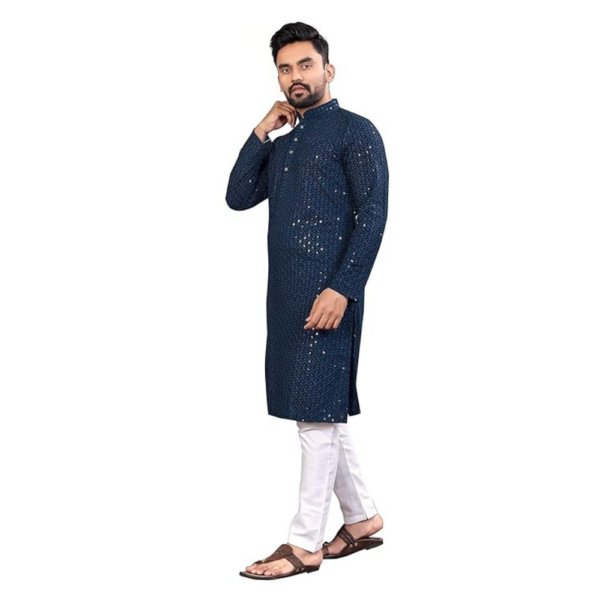 Men's Indian Ethnic Wear Straight Lucknowi, Chikankari Sequins Kurta - Image 2