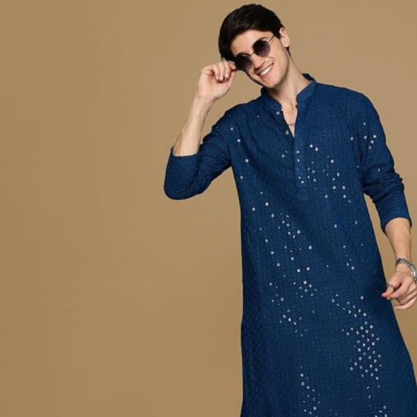 Men's Pure Cotton Kurta || Classic Ensemble Of Lukhnowi Chikankari Kurta With Pyjama || Elegant For Holi & EID Celebration - Image 2