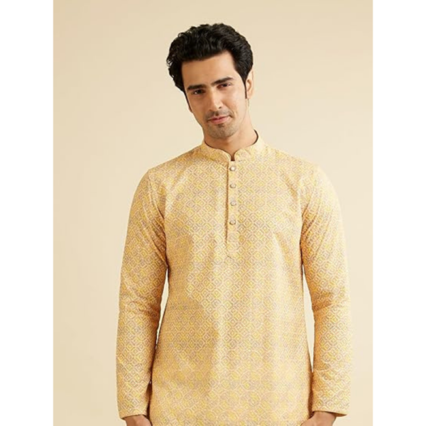 Men's Cotton Blend Chikankari Printed Short Kurta - Image 2