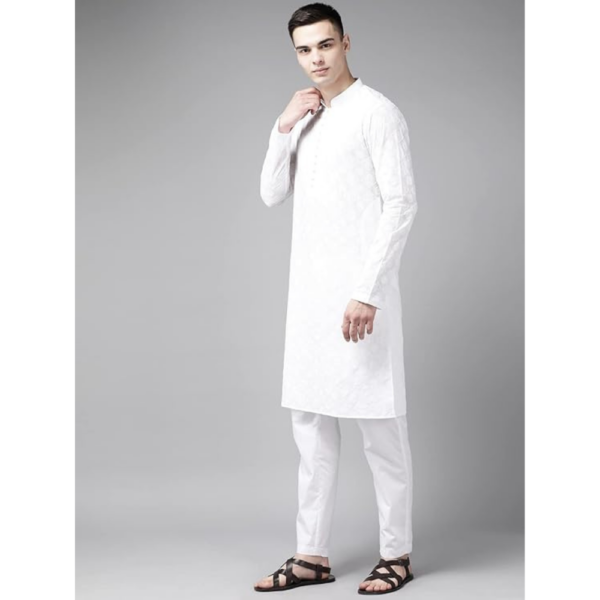 Men Pure Cotton Chikankari Embroidered Straight Kurta - Image 4