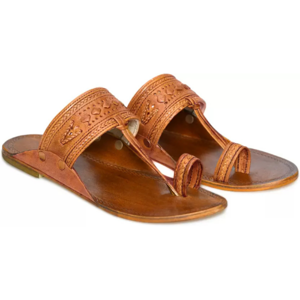 Men Kolhapuri Chappal Handcrafted Footwear for Kurta Pajama Weddings & Festivals Sandal  (Tan , 7) - Image 3