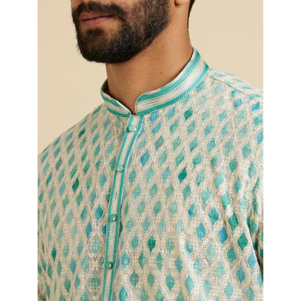 Men's Cotton Blend Chikankari Print & Sequined Kurta Pyjama Set - Image 2