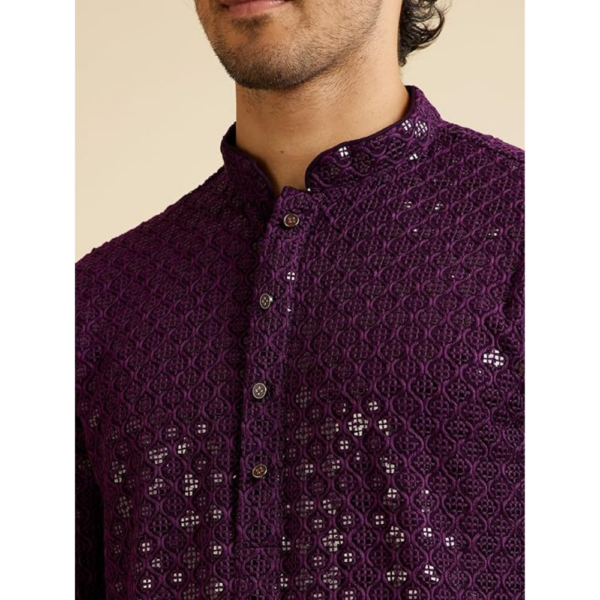 Men's Viscose Chikankari Embroidered Sequinned Kurta Set - Image 4