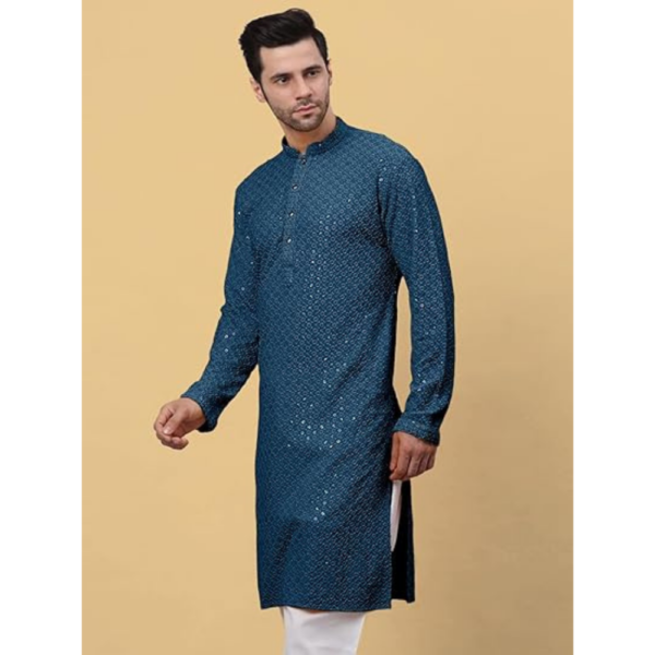 Mens A Line Chikankari Embroidery Kurta, Kurta - Image 4