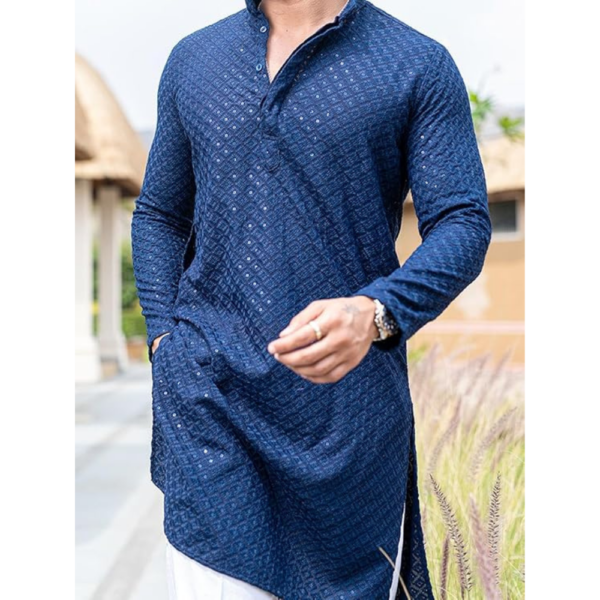 Men's Chikankari Embroidered and Sequence Only Kurta - Image 4