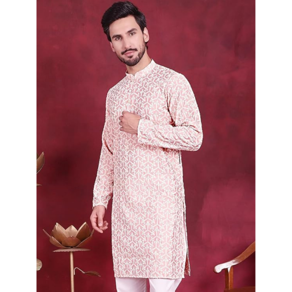 Men's Silk Blend Floral Regular Kurta - Image 3