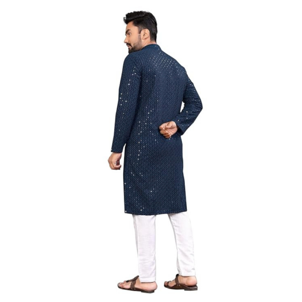 Men's Indian Ethnic Wear Straight Lucknowi, Chikankari Sequins Kurta - Image 3