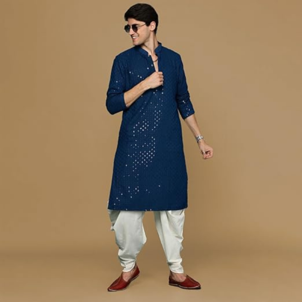 Men's Pure Cotton Kurta || Classic Ensemble Of Lukhnowi Chikankari Kurta With Pyjama || Elegant For Holi & EID Celebration - Image 4