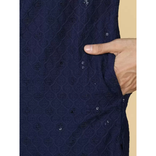 Men Chikan Embroidery Pure Cotton Straight Kurta  (Dark Blue) - Image 3