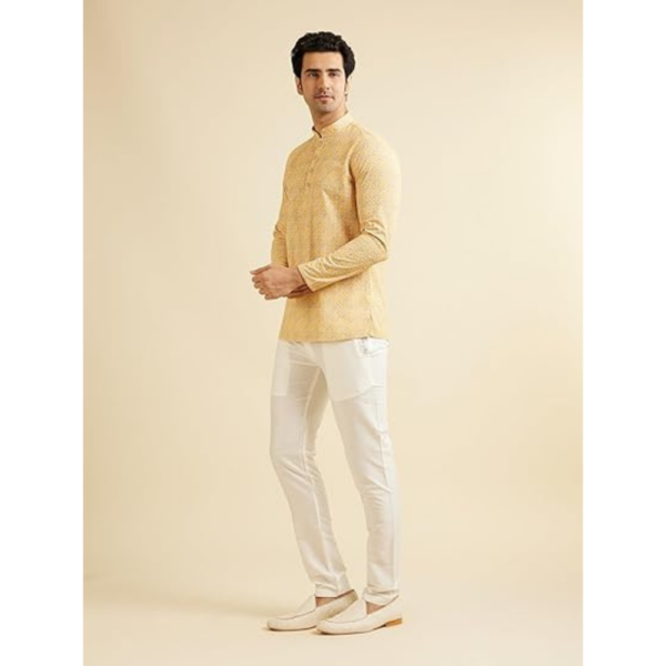 Men's Cotton Blend Chikankari Printed Short Kurta - Image 3