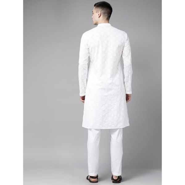 Men Pure Cotton Chikankari Embroidered Straight Kurta - Image 3