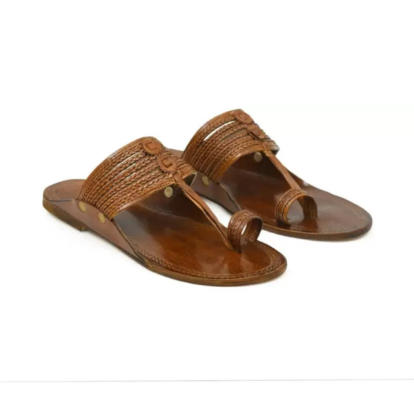 Men Men's Leather Ethnic Slippers Suitable In Kurta Sherwani Indo Western Sandal  (Brown , 8) - Image 3