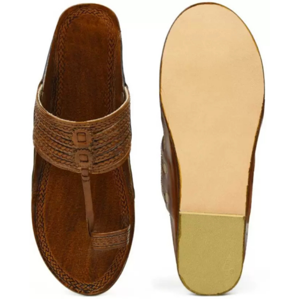 Men Men's Leather Ethnic Slippers Suitable In Kurta Sherwani Indo Western Sandal  (Brown , 8) - Image 3