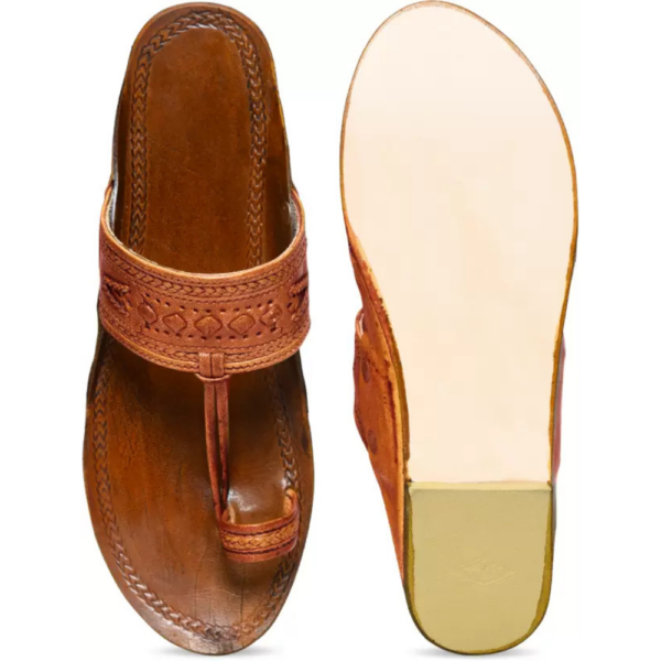 Men Men's Leather Ethnic SlippersGenuine leather Kolhapuri Chappal for Men Sandal  (Tan , 7) - Image 3