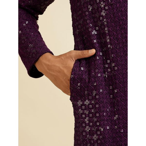 Men's Viscose Chikankari Embroidered Sequinned Kurta Set - Image 3