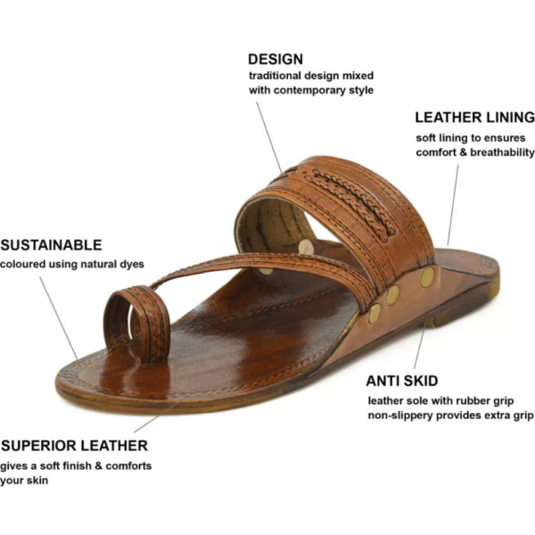 Men Kolhapuri Chappal 100% Genuine Leather Casual Sandal  (Brown , 8) - Image 5