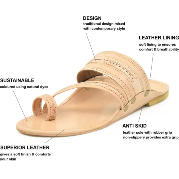 Men Kolhapuri Chappal 100% Genuine Leather Casual Sandal  (Off White , 7) - Image 5