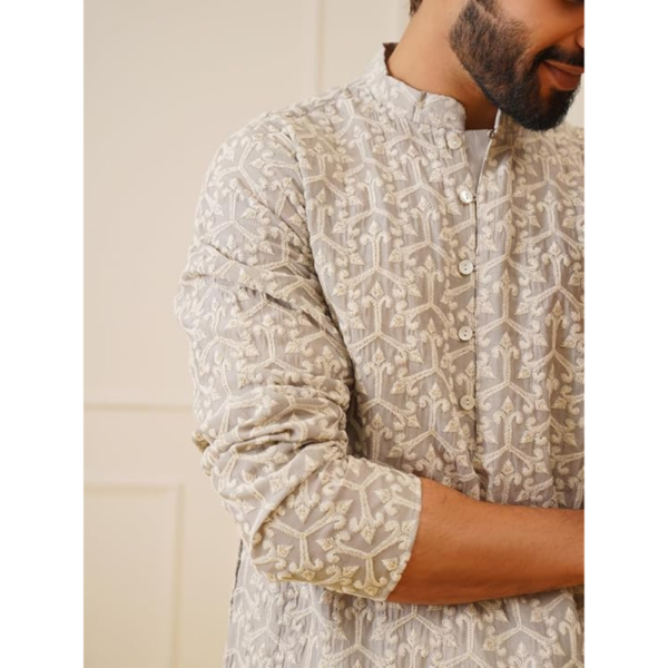 Men's Chikankari Embroidered Kurta Pyjama Set - Image 4