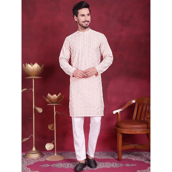 Men's Silk Blend Floral Regular Kurta - Image 2