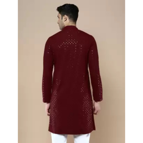 Men Embellished Cotton Blend Straight Kurta  (Red) - Image 4