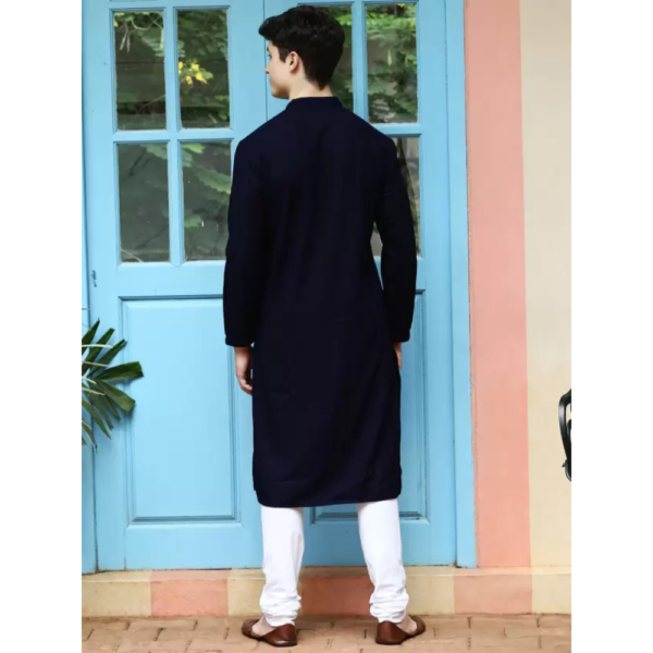 Men Chikan Embroidery Cotton Blend Flared Kurta  (Dark Blue) - Image 4