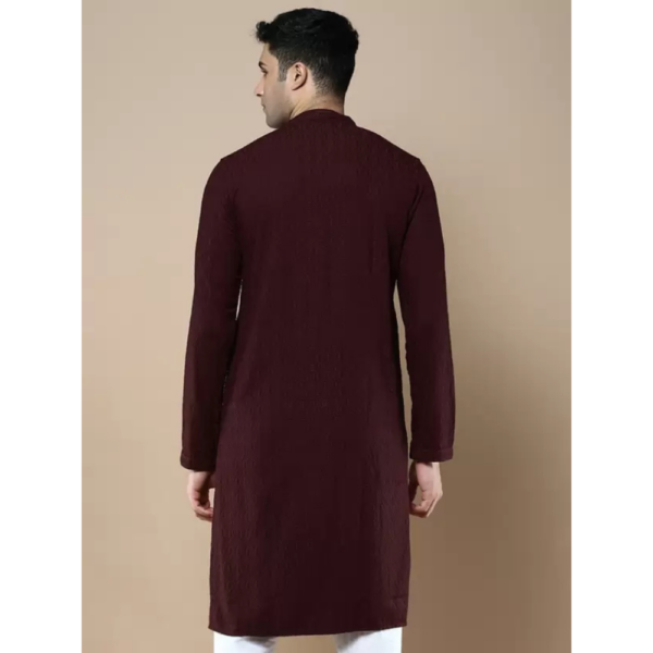 Men Chikan Embroidery Cotton Blend Straight Kurta  (Purple) - Image 2