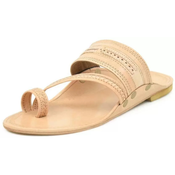 Men Stylish Side Strap Leather Kolhapuri Flats Sandal  (Natural , 7) - Image 3