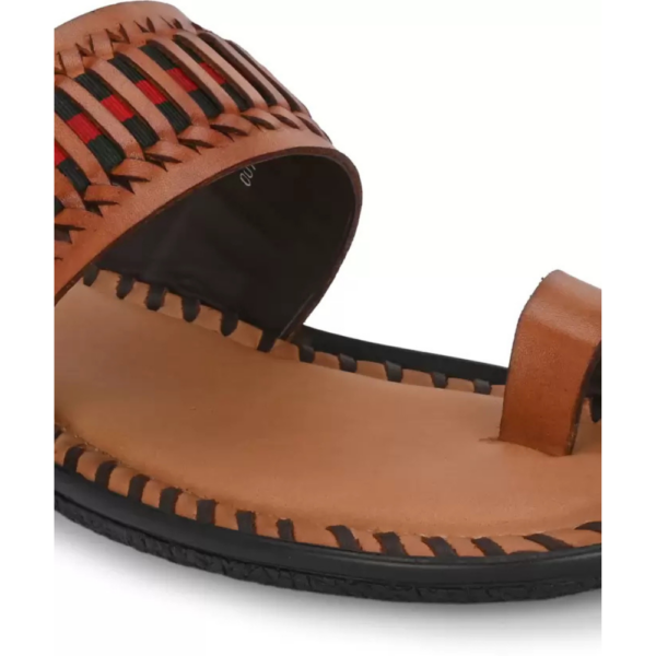 Men Tan Leather Kolhapuri Ethnic Wear Slippers Sandal  (Tan , 9) - Image 5