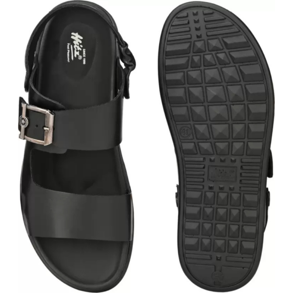 Men Black Leather Open Toe Slippers with Buckle Sandal  (Black , 8) - Image 5