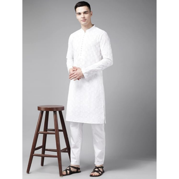 Men Pure Cotton Chikankari Embroidered Straight Kurta - Image 2