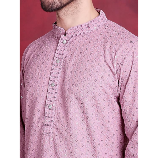 Chikankari Embroidered and Sequence Kurta for Men - Image 3