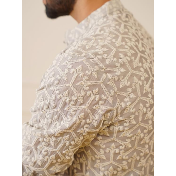 Men's Chikankari Embroidered Kurta Pyjama Set - Image 3