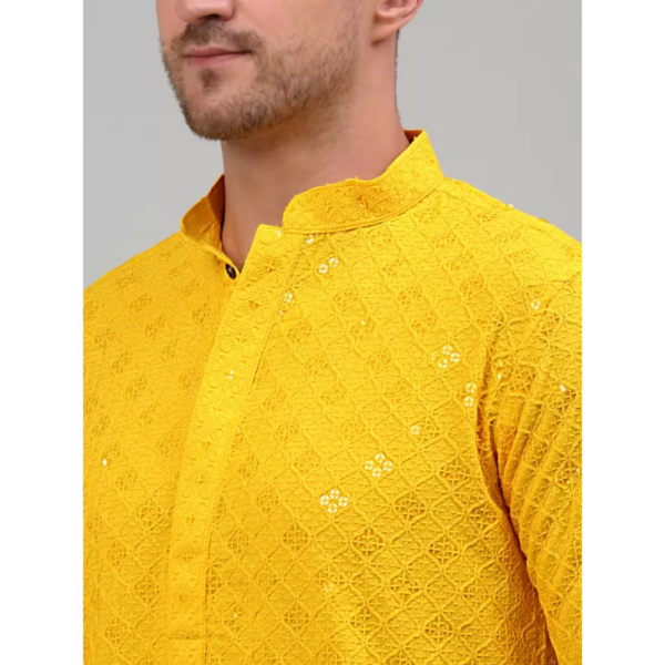 Men Embroidered Viscose Rayon Straight Kurta  (Yellow) - Image 5