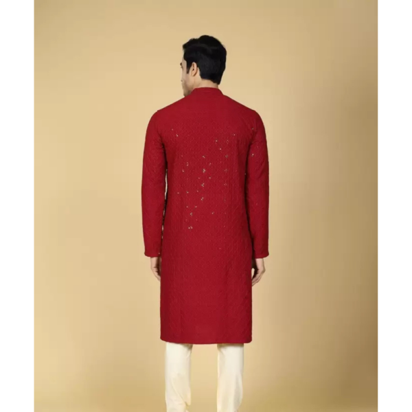 Men Chikan Embroidery Pure Cotton Straight Kurta  (Maroon) - Image 5