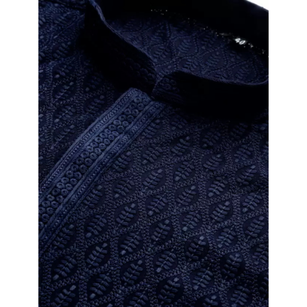 Men Chikan Embroidery Cotton Blend Flared Kurta  (Dark Blue) - Image 5