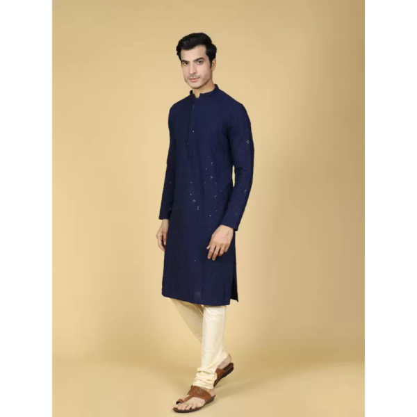 Men Chikan Embroidery Pure Cotton Straight Kurta  (Dark Blue) - Image 5