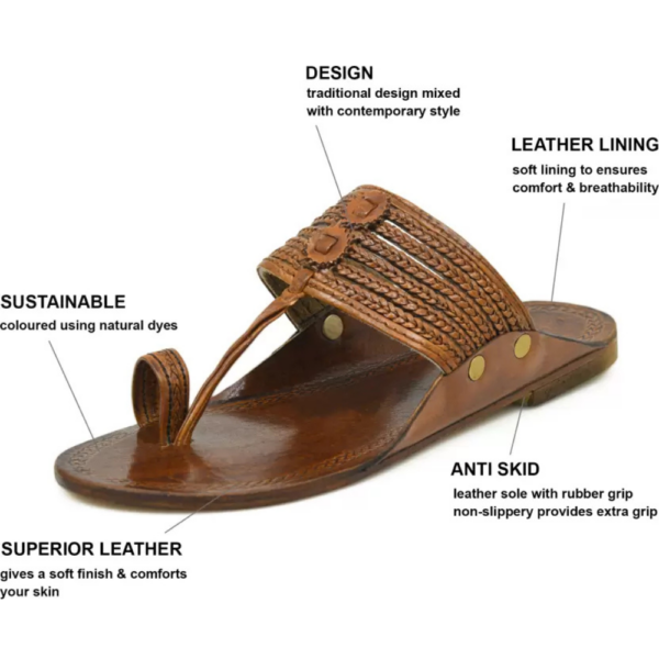 Men Unique & Stylish Comfortable Leather kolhapuri Sandal  (Brown , 9) - Image 5