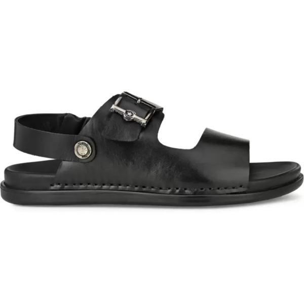 Men Black Leather Open Toe Slippers with Buckle Sandal  (Black , 8) - Image 4