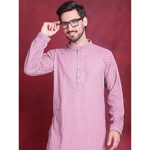 Chikankari Embroidered and Sequence Kurta for Men - Image 2