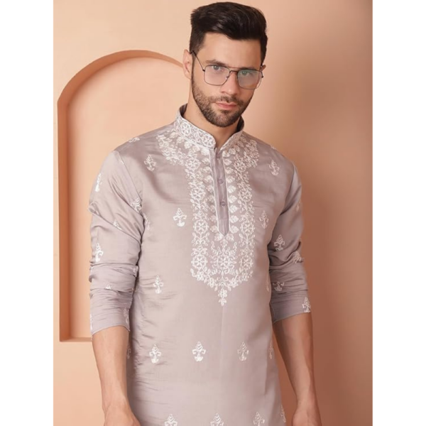 Men Chikankari Embroidered Kurtas - Image 4