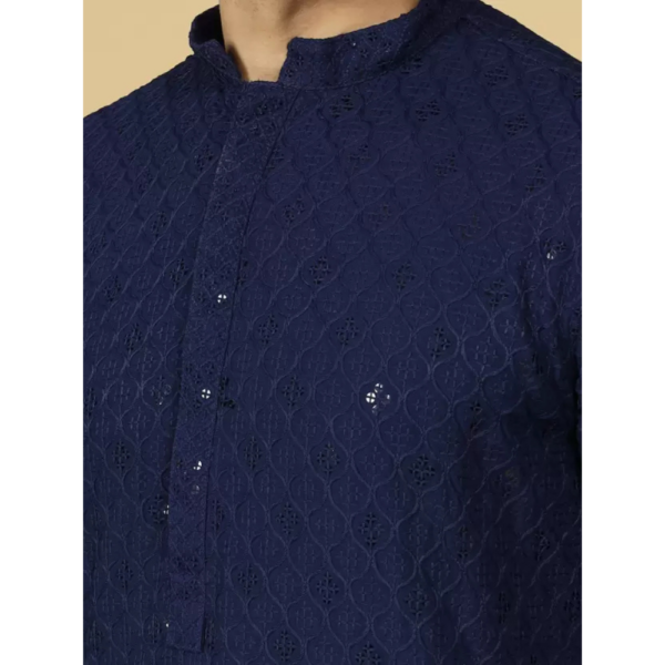 Men Chikan Embroidery Pure Cotton Straight Kurta  (Dark Blue) - Image 6