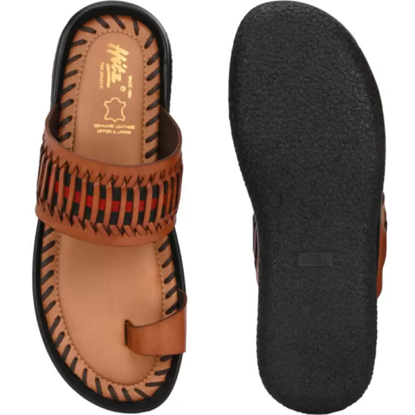 Men Tan Leather Kolhapuri Ethnic Wear Slippers Sandal  (Tan , 9) - Image 2