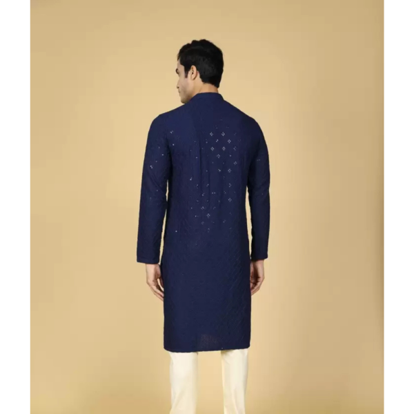 Men Chikan Embroidery Pure Cotton Straight Kurta  (Dark Blue) - Image 7