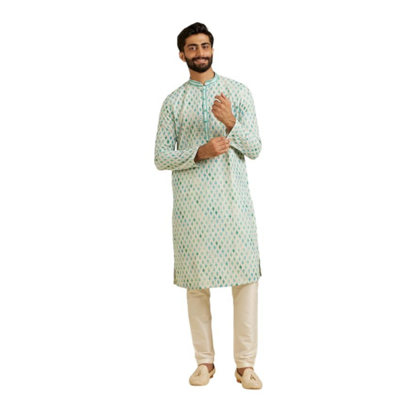 Men's Cotton Blend Chikankari Print & Sequined Kurta Pyjama Set