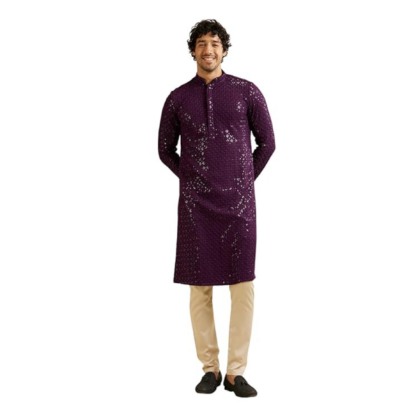 Men's Viscose Chikankari Embroidered Sequinned Kurta Set